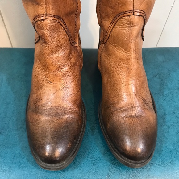 Vince Camuto Brown Leather Factory Distressed Embellished Heel Tall Boots 7.5 B - Picture 5 of 12